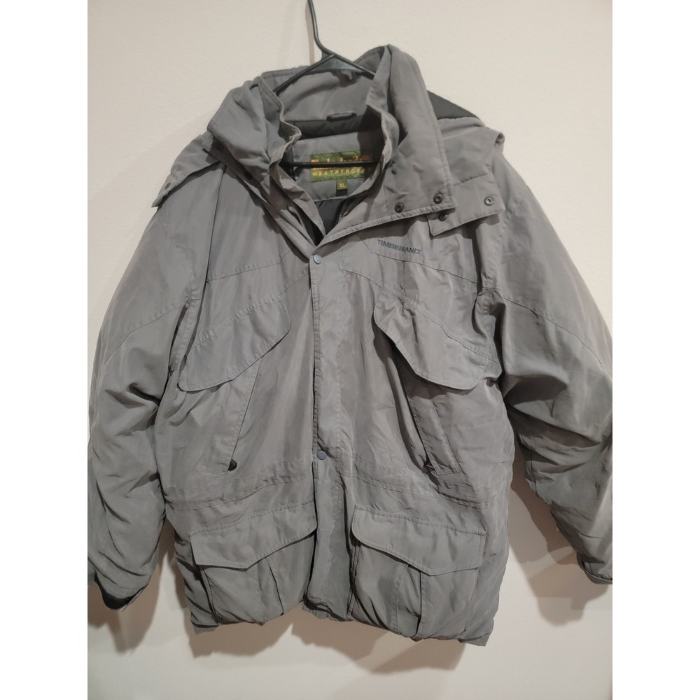 Timberland Weathergear 4 Pocket Down Full Zip Warm Jacket Gray Mens XL Vintage